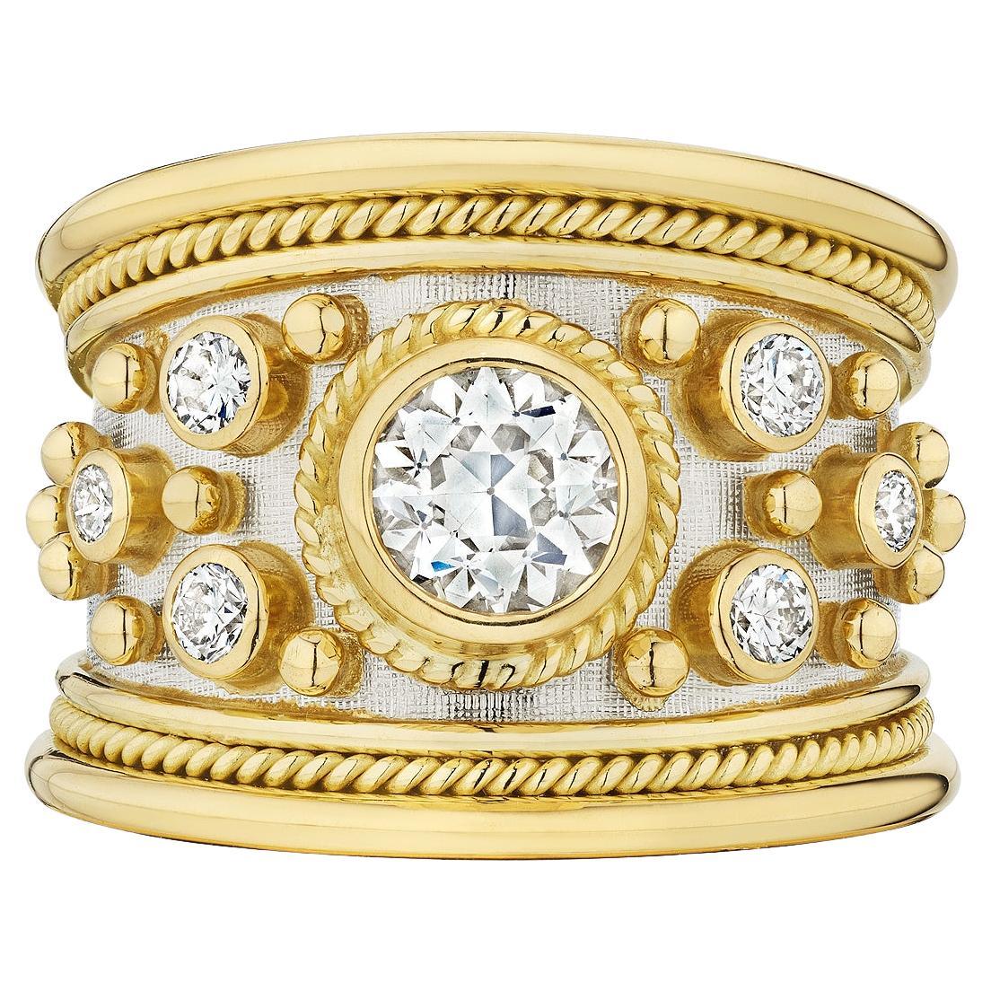 Elizabeth Gage Diamond Gold Templar Band Ring For Sale