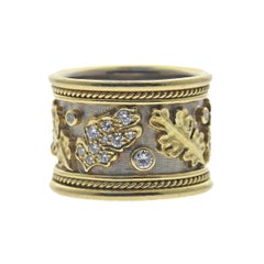 Elizabeth Gage Diamond Gold Wide Band Ring