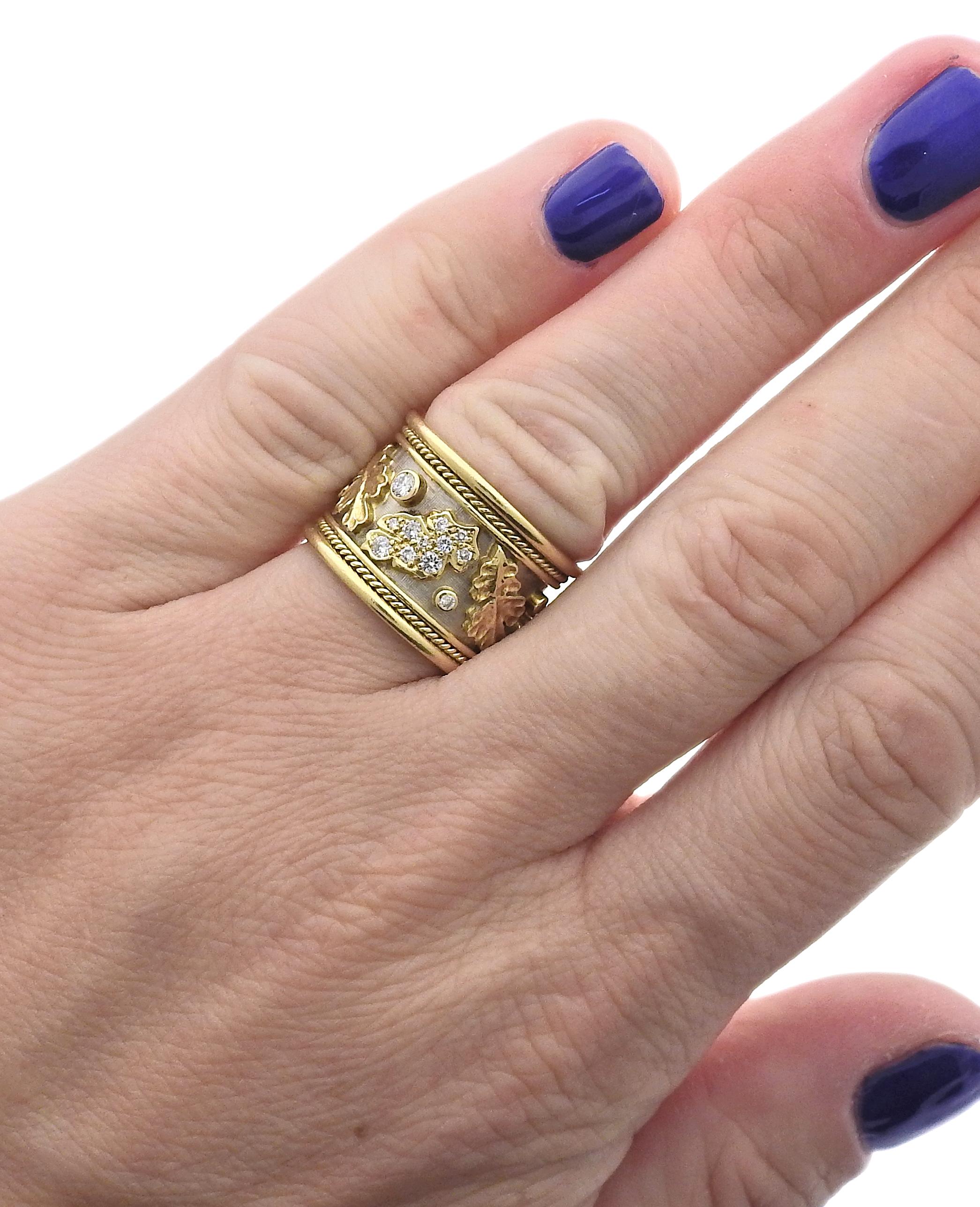 Elizabeth Gage Diamantring aus Gold mit Diamanten im Zustand „Hervorragend“ im Angebot in Lambertville, NJ