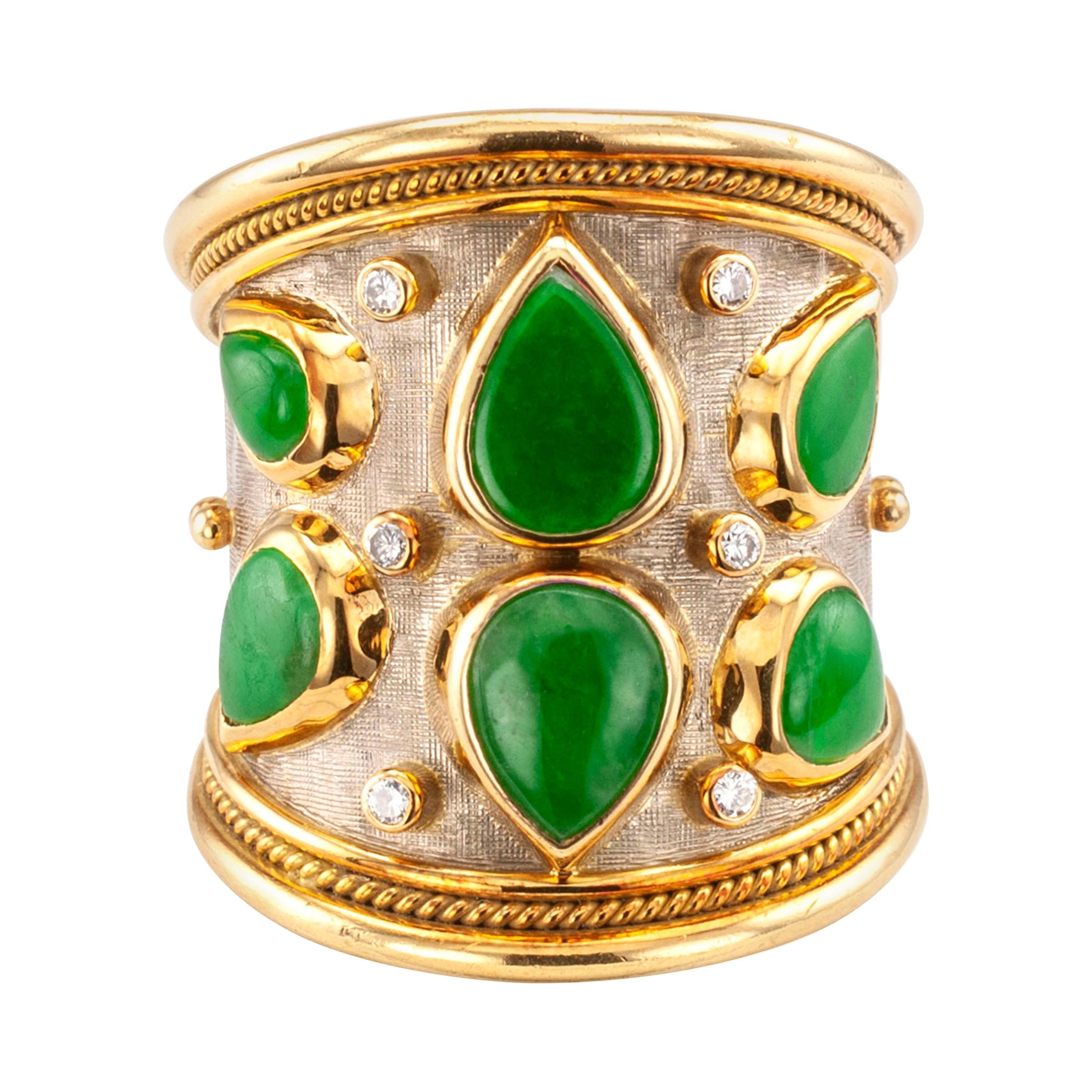 Elizabeth Gage Diamant Jadeit Gold Zigarrenband Ring