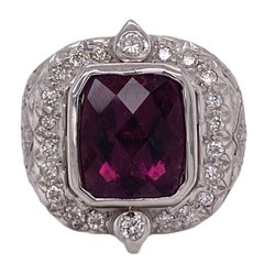 Vintage Elizabeth Gage Diamond Rubelite 18 Karat White Gold Estate Cocktail Ring