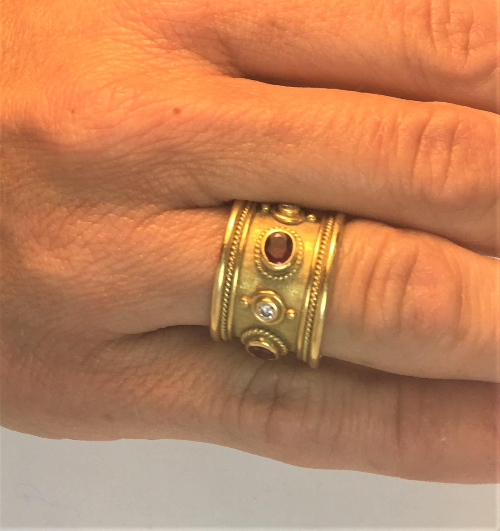 Oval Cut Elizabeth Gage Diamond Ruby Templar Band Ring