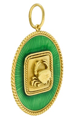 Elizabeth Gage Enamel 18 Karat Gold Cancer Zodiac Pendant Charm
