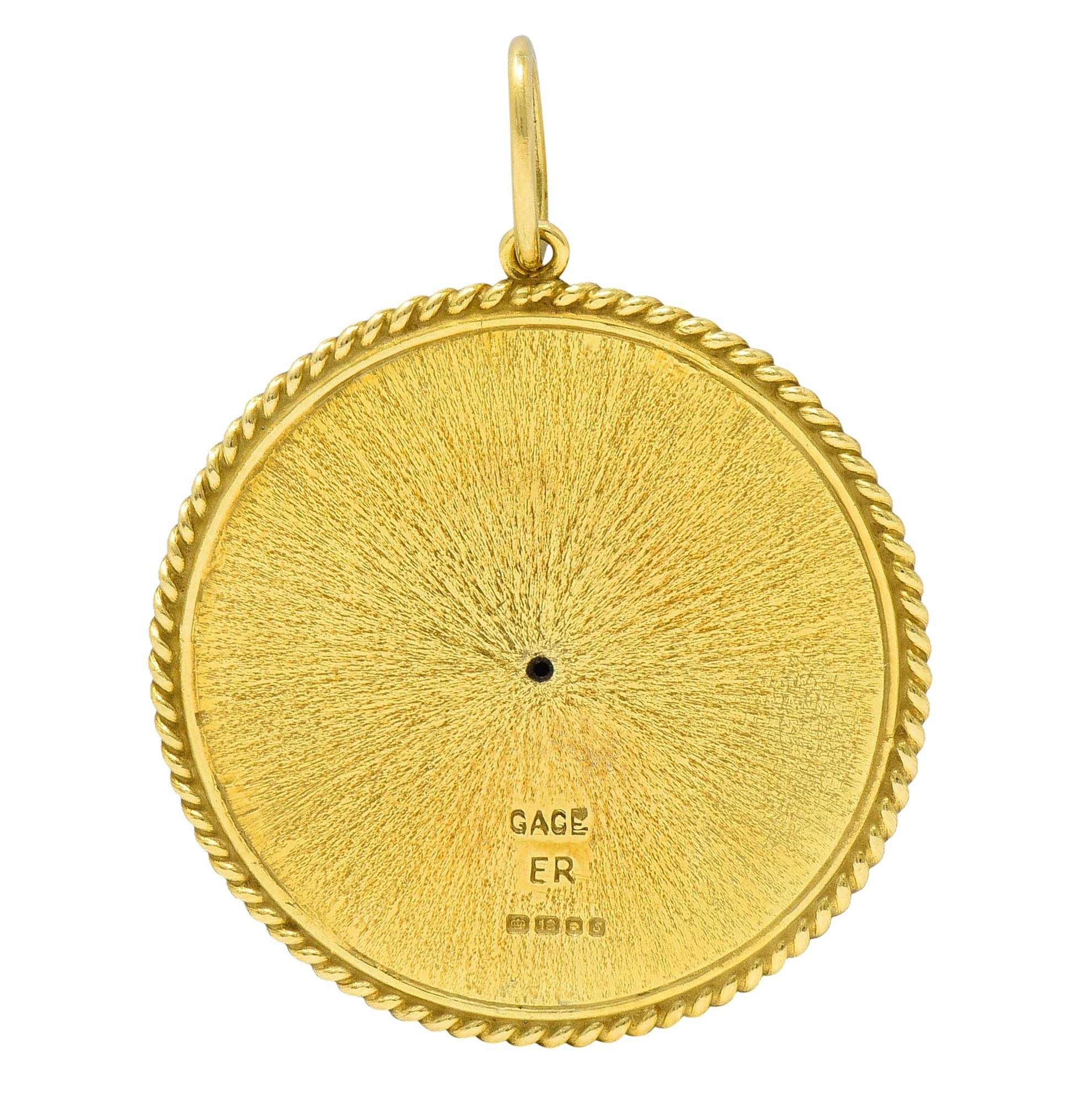 Contemporary Elizabeth Gage Enamel 18 Karat Gold Cancer Zodiac Pendant Charm