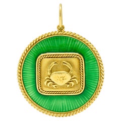 Elizabeth Gage Enamel 18 Karat Gold Cancer Zodiac Pendant Charm