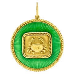 Elizabeth Gage Enamel 18 Karat Gold Cancer Zodiac Pendant Charm