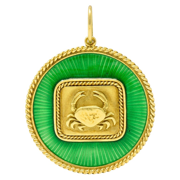 Elizabeth Gage Enamel 18 Karat Gold Cancer Zodiac Pendant Charm For Sale