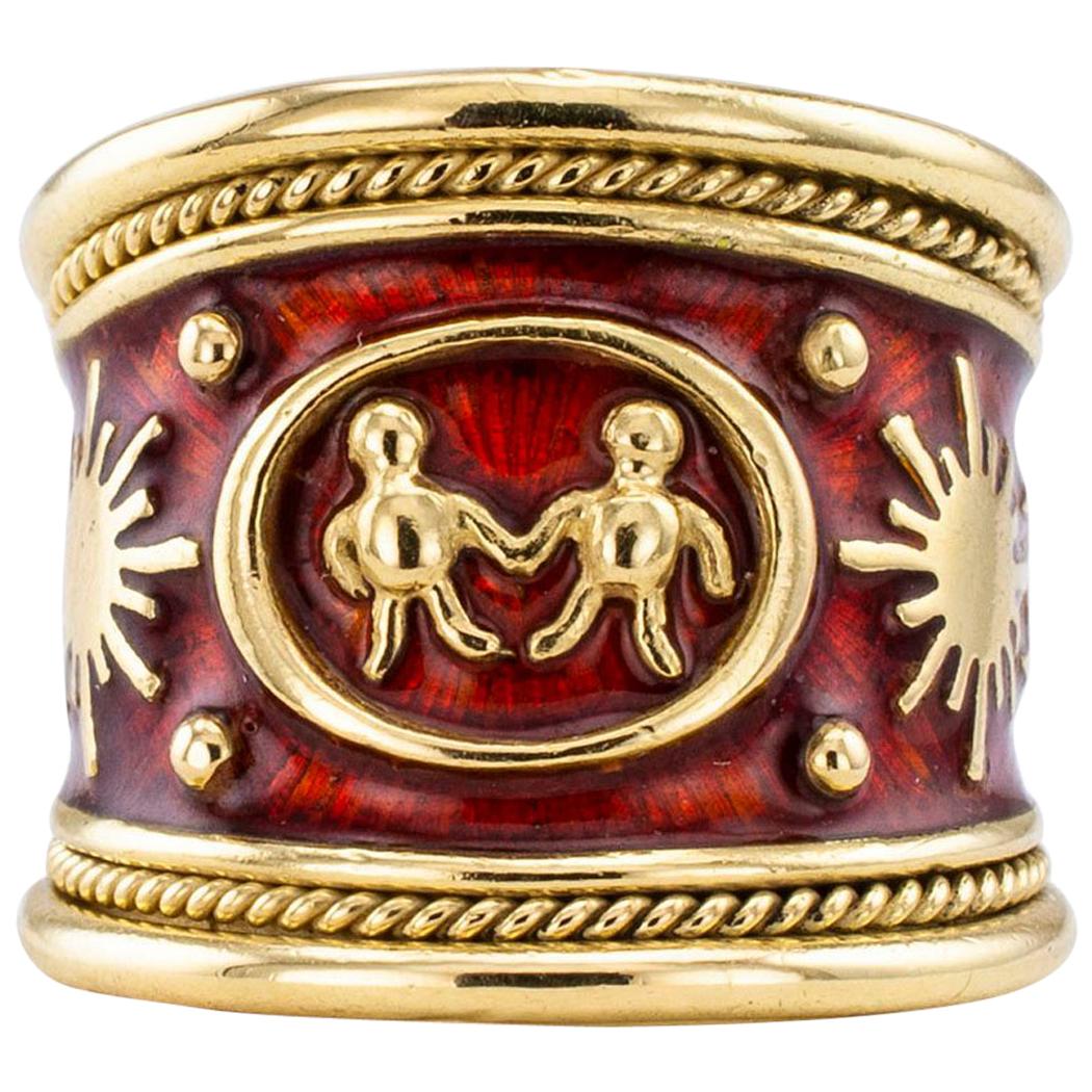 Elizabeth Gage Enamel Gold Gemini Cigar Band Ring