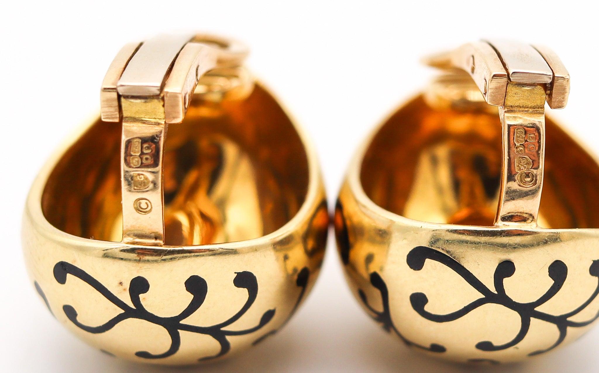 Women's ELIZABETH GAGE England Enameled Bombe Clips-On Bombe Earrings In 18Kt Gold
