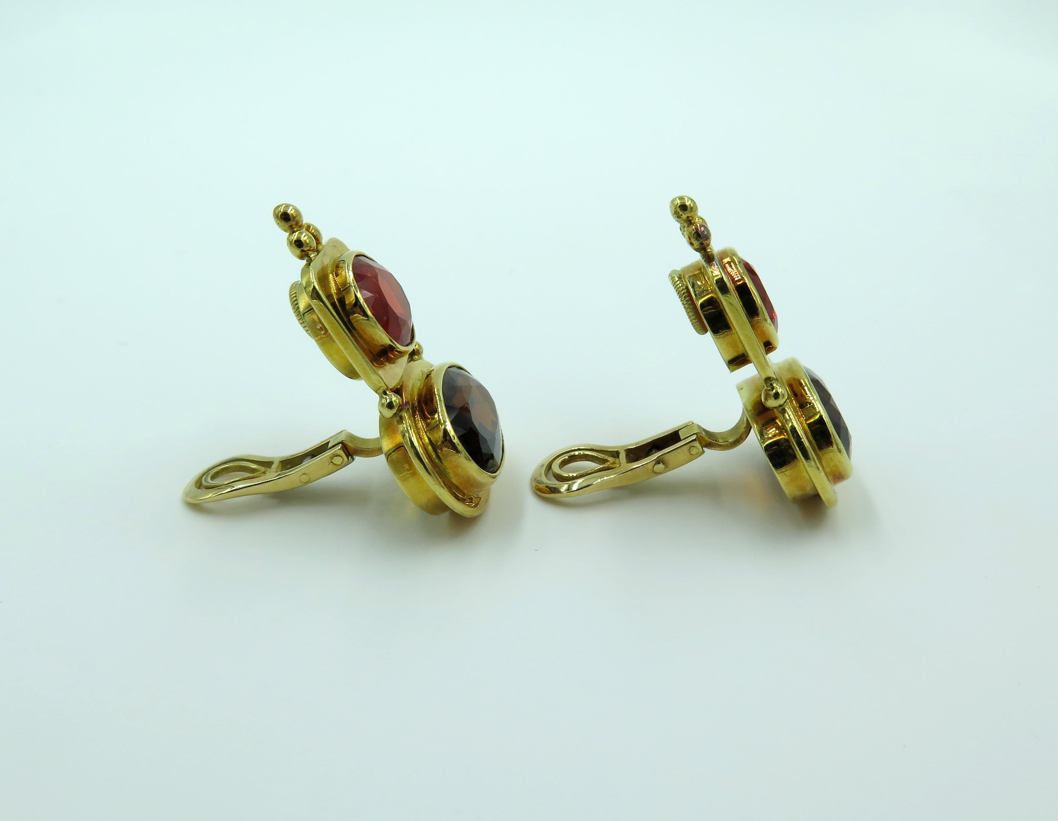 Elizabeth Gage Fire Opal, Andalusite and Gold Earrings In Excellent Condition In New York, NY