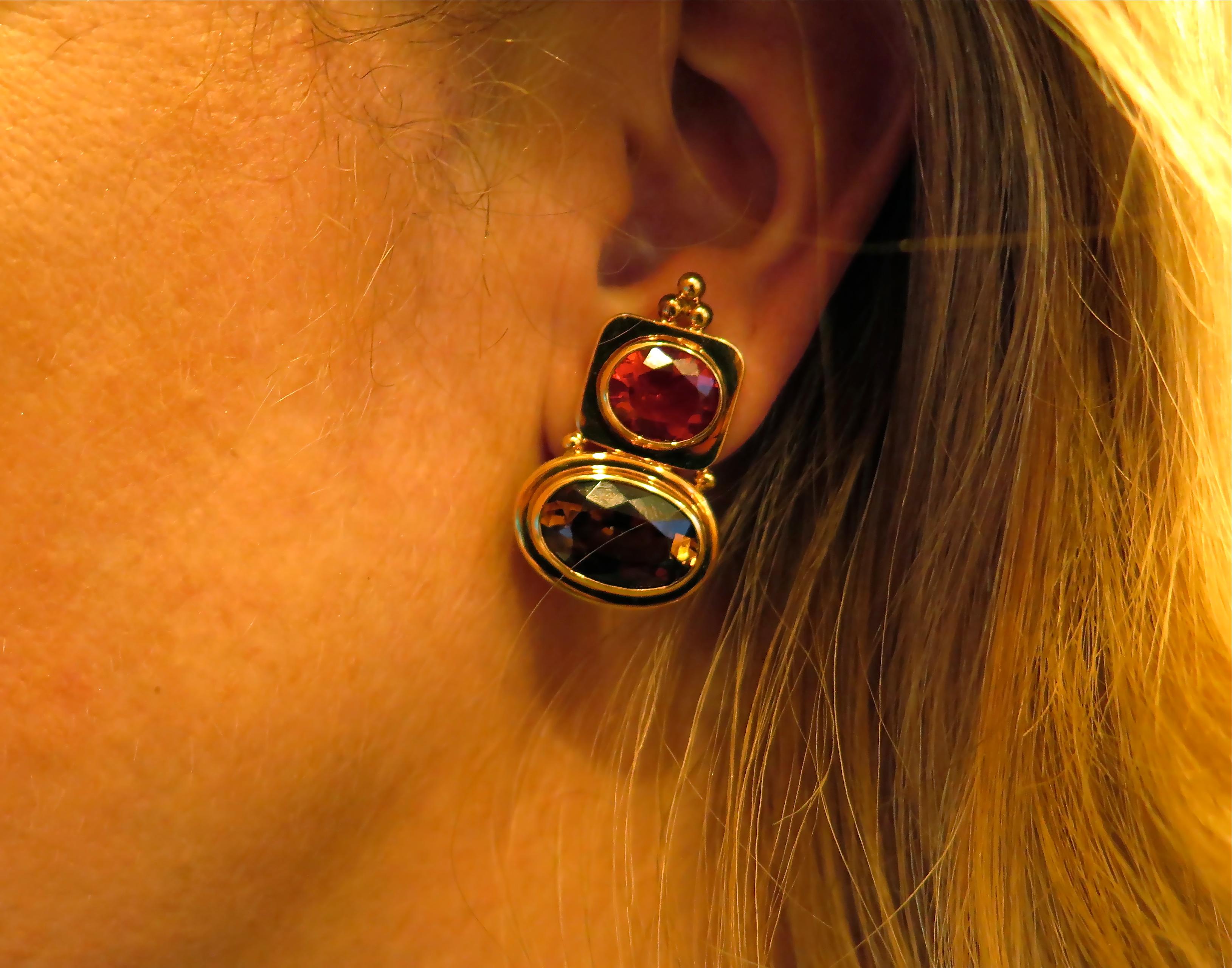 Women's or Men's Elizabeth Gage Fire Opal, Andalusite and Gold Earrings