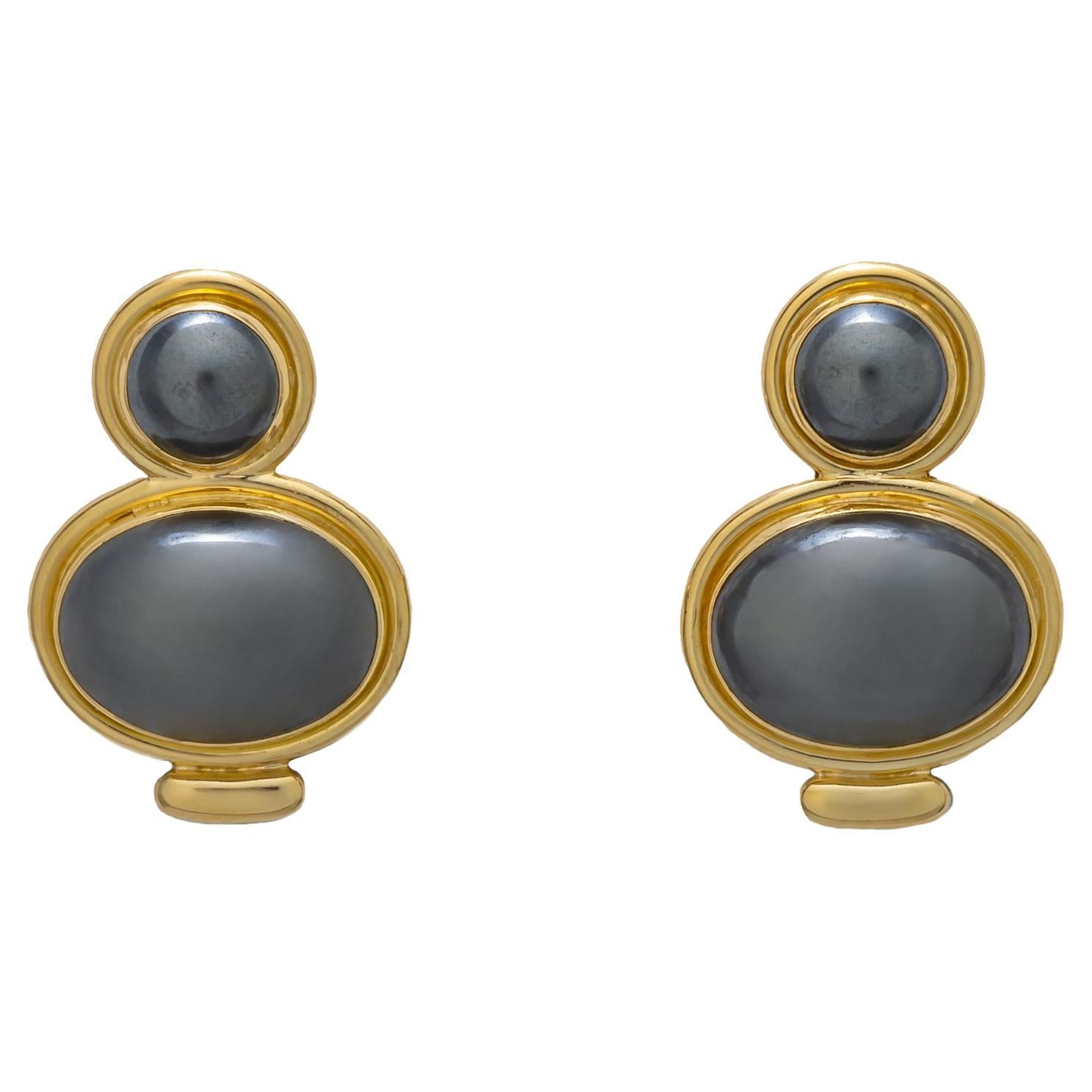 Elizabeth Gage Gold and Hematite Earrings