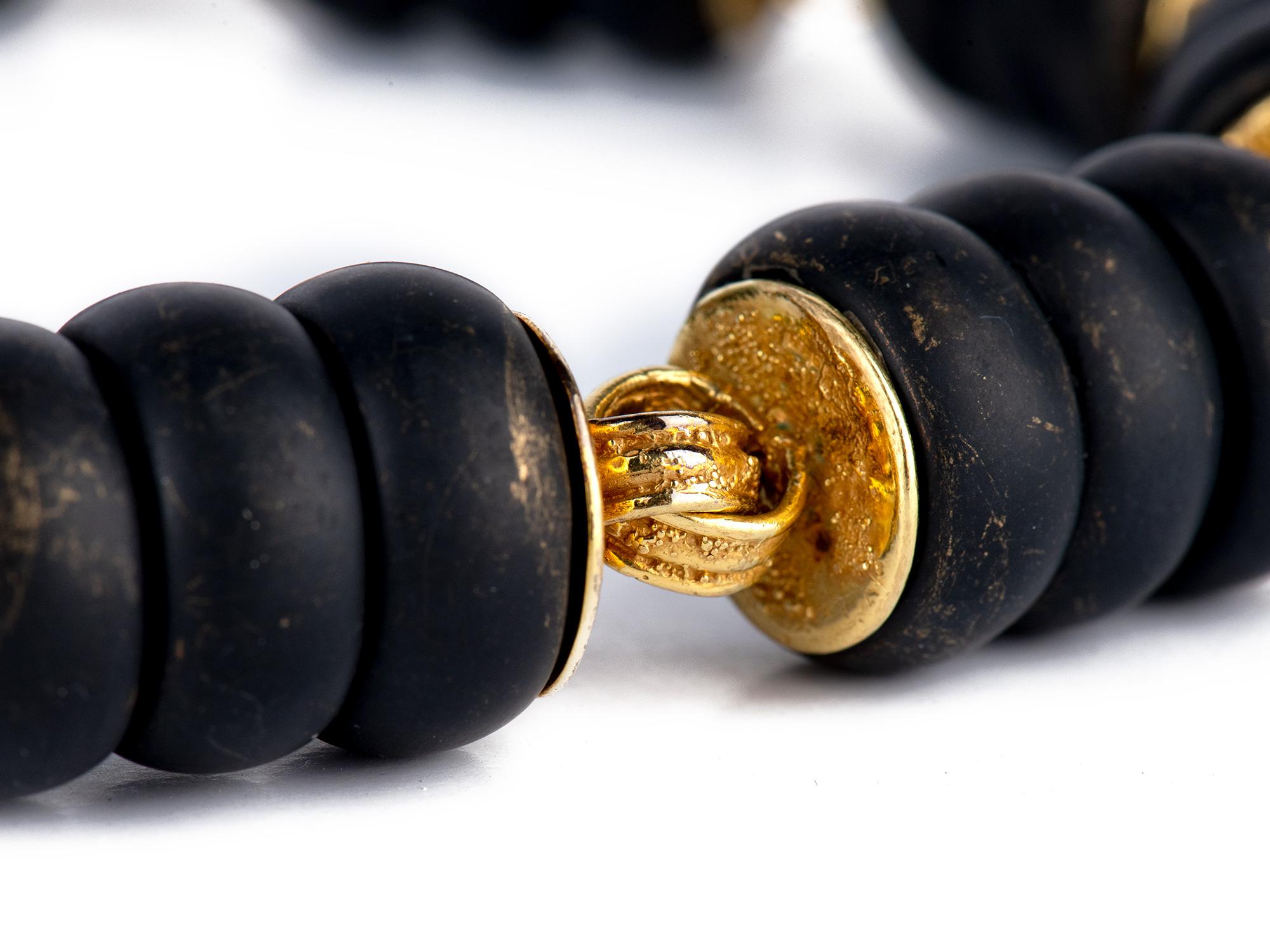 Elizabeth Gage Halskette aus Gold und mattem schwarzem Onyx mit Perlen Damen