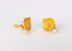 Elizabeth Gage Gold and Pearl Earrings