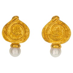 Elizabeth Gage Gold and Pearl Earrings