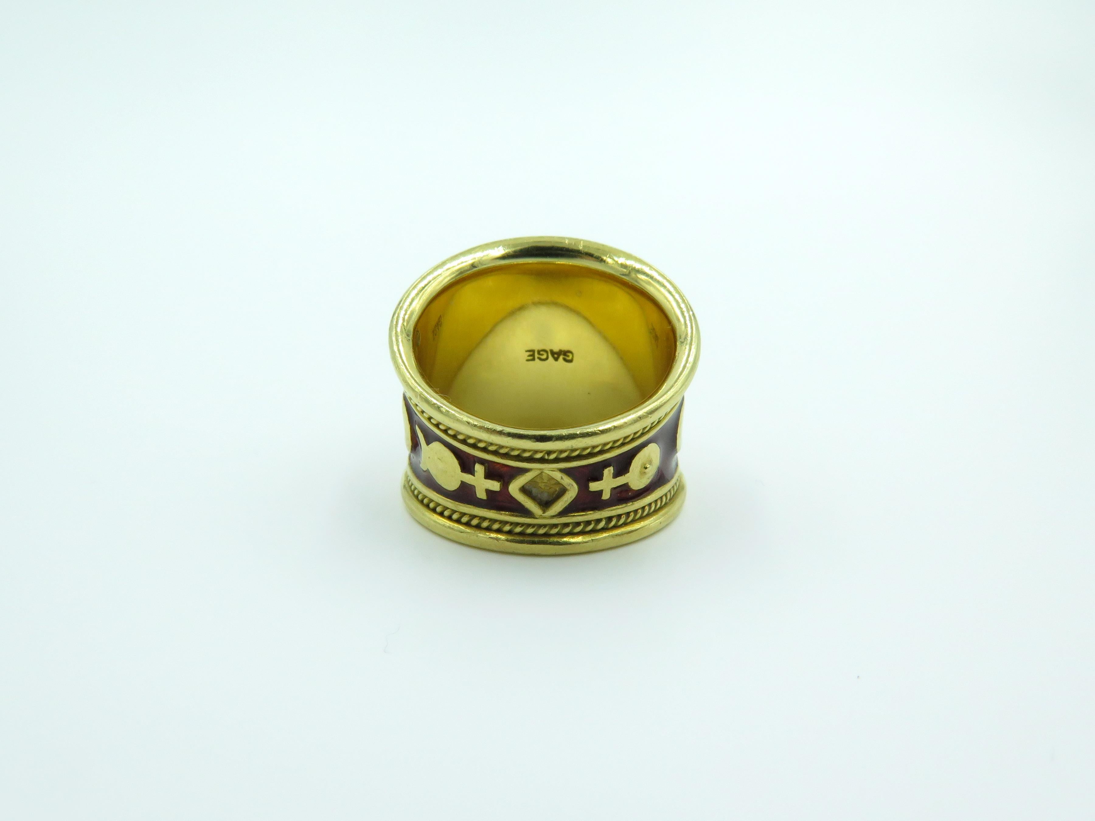 Elizabeth Gage Gold and Red Enamel Virgo Ring In Excellent Condition In New York, NY