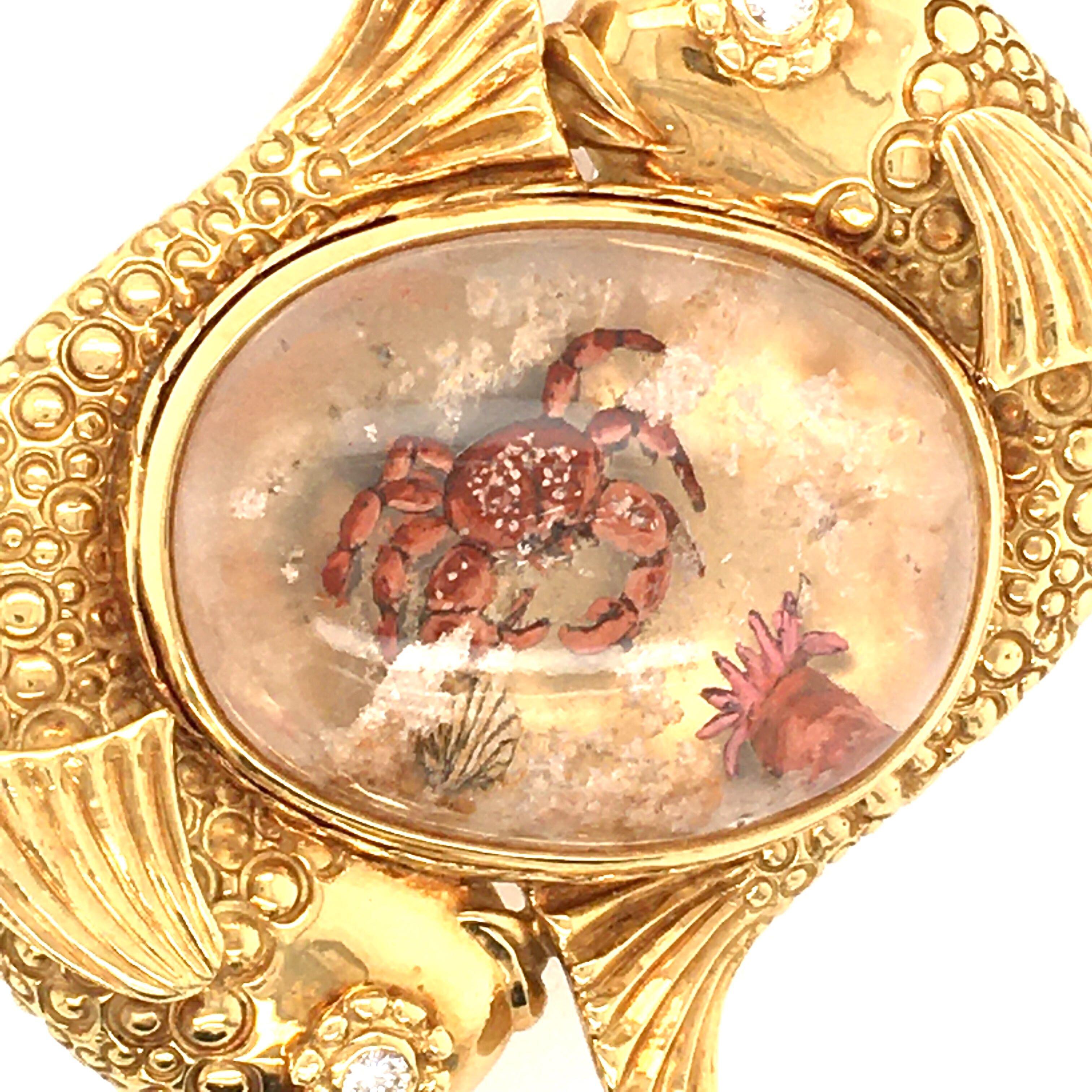Elizabeth Gage Gold, Diamond and Crystal Brooch In Excellent Condition In New York, NY