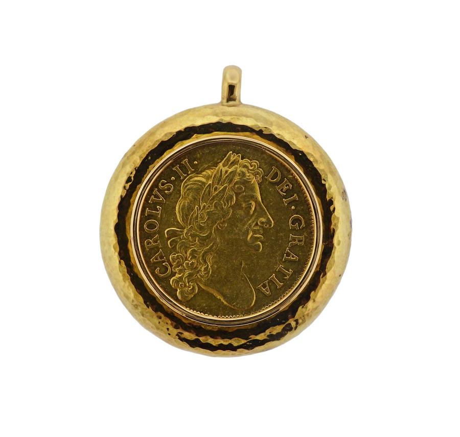 Elizabeth Gage Gold Diamond Julian II Charles II Coin Pendant Necklace Set 1