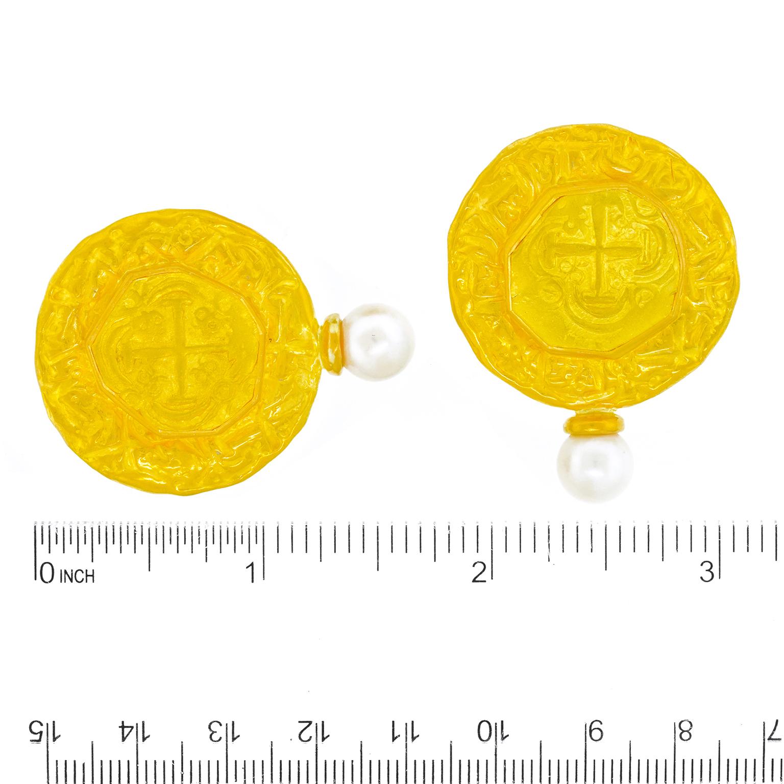 Round Cut Elizabeth Gage Gold Doubloon Earrings For Sale
