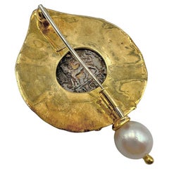 Elizabeth Gage Gold Peridot Pearl Ancient Coin Pin