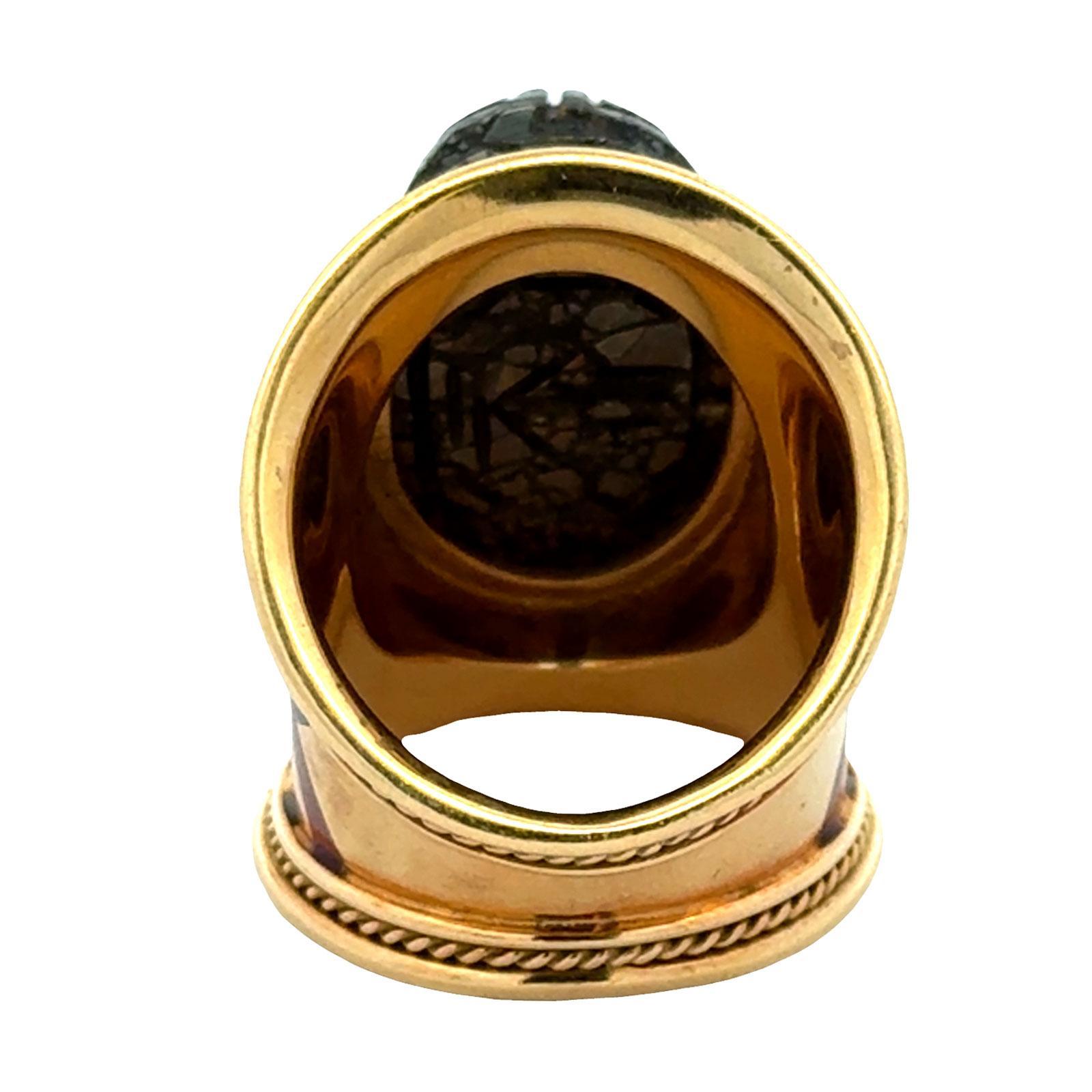 Elizabeth Gage Labradorite Scarab Templar Ring  18 Karat Yellow Gold Enamel For Sale 4