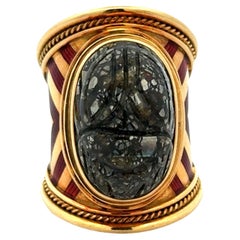 Elizabeth Gage Labradorite Scarab Templar Ring  18 Karat Yellow Gold Enamel