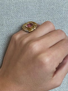 Elizabeth Gage London Cocktail Ring in 18Kt Gold 6.95 Cts Diamonds & Rose Topaz
