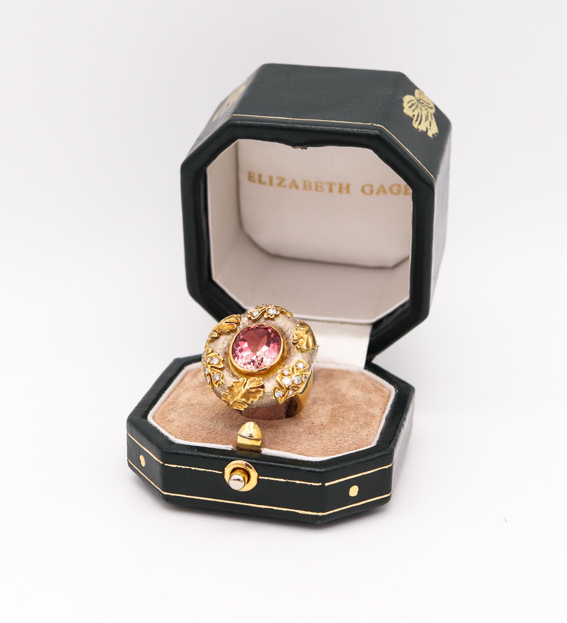 Oval Cut Elizabeth Gage London Cocktail Ring in 18Kt Gold 6.95 Cts Diamonds & Rose Topaz