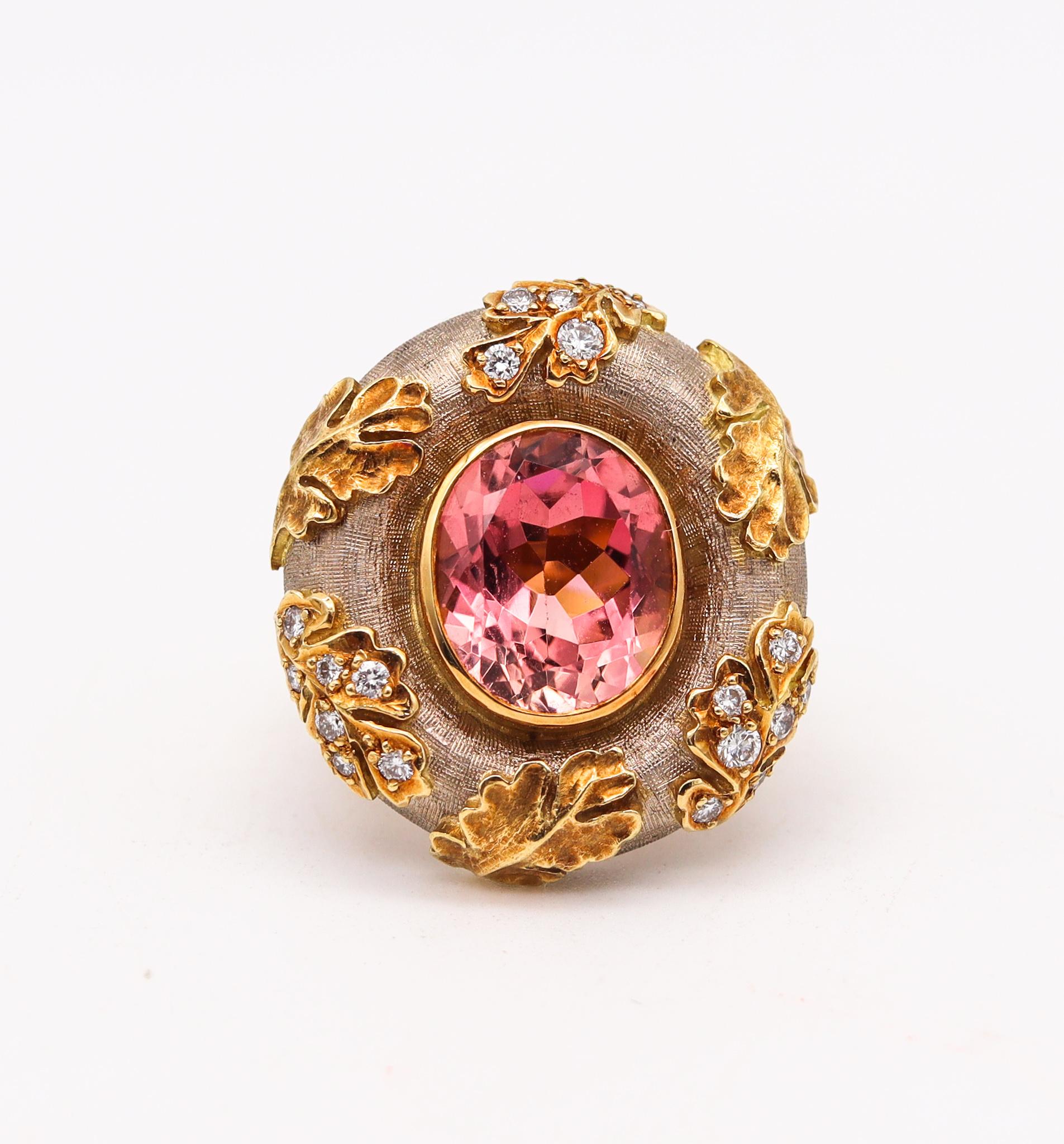 Elizabeth Gage London Cocktail Ring in 18Kt Gold 6.95 Cts Diamonds & Rose Topaz In Excellent Condition In Miami, FL