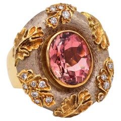 Elizabeth Gage London Cocktail Ring in 18Kt Gold 6.95 Cts Diamonds & Rose Topaz