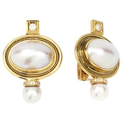 Elizabeth Gage Mabe Pearl Valois Earrings in 18 Karat Yellow Gold
