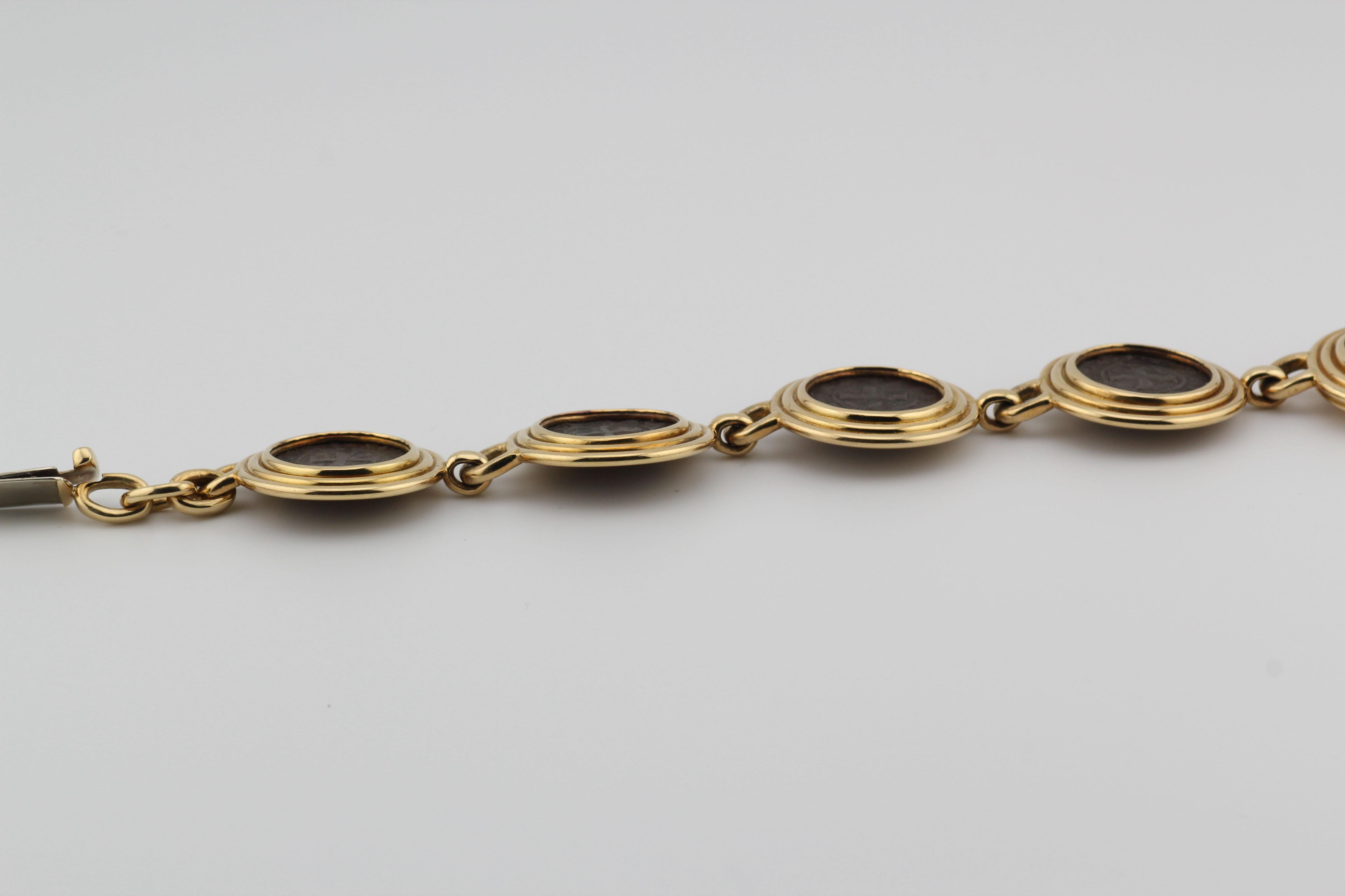 Elizabeth Gage Medieval Coin 18Karat Yellow Gold Link Bracelet For Sale 3