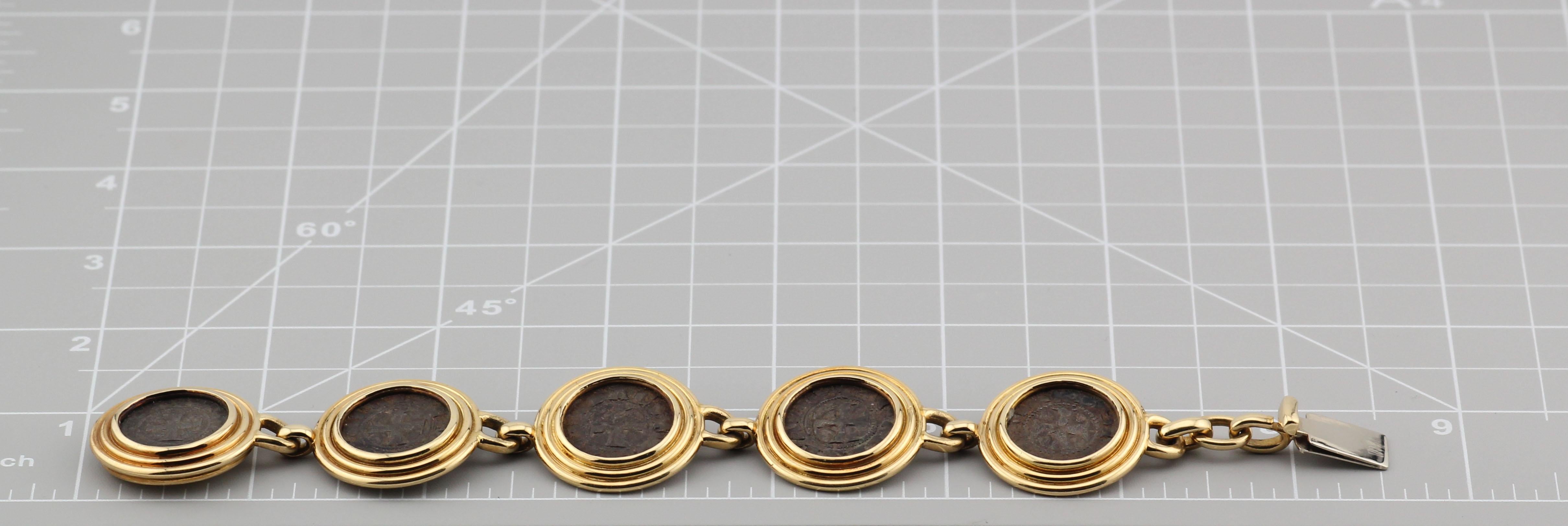 Elizabeth Gage Medieval Coin 18Karat Yellow Gold Link Bracelet For Sale 4