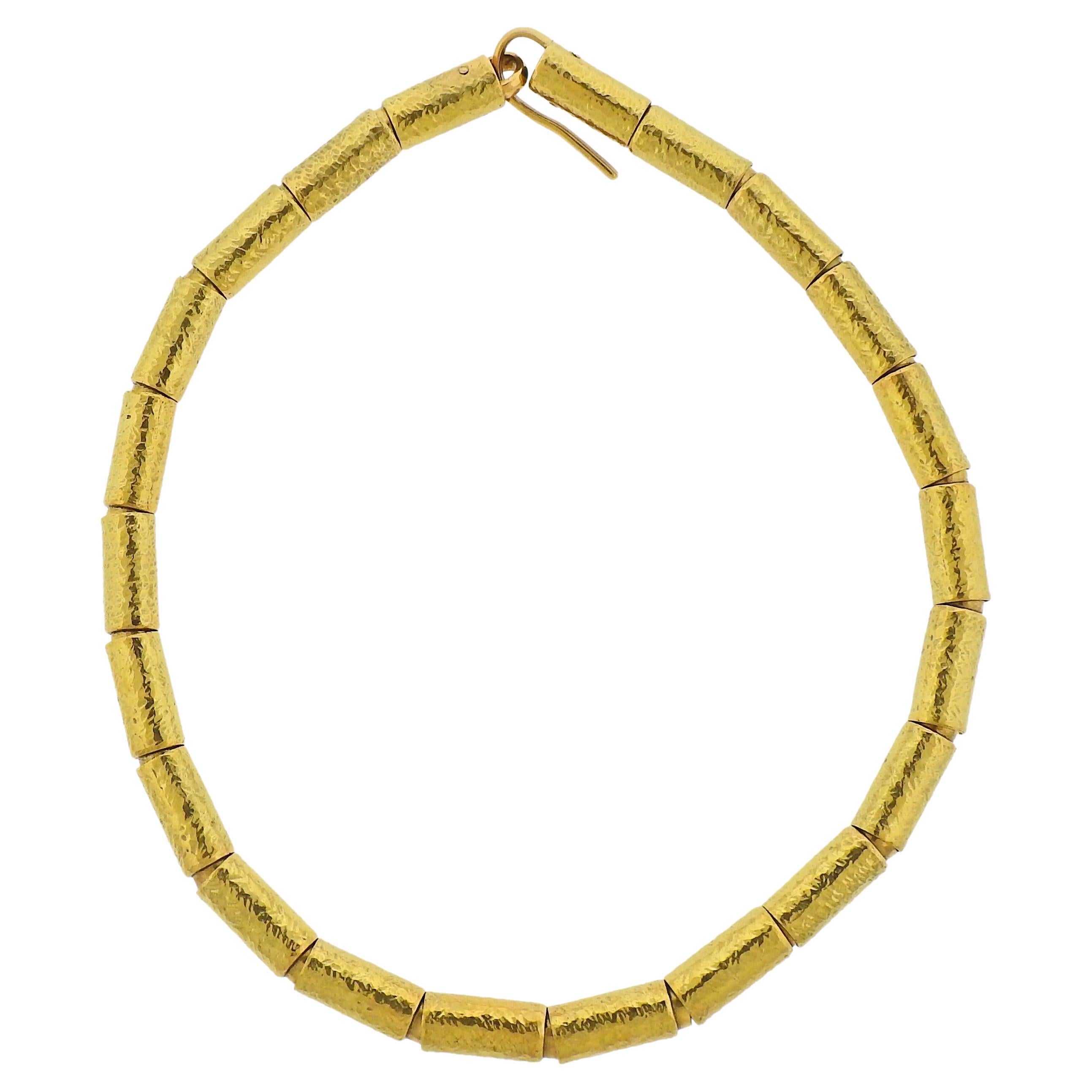 Elizabeth Gage Molten Gold Tube Necklace For Sale