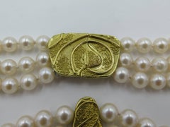 Elizabeth Gage Pearl and Gold Three Strand Necklace
