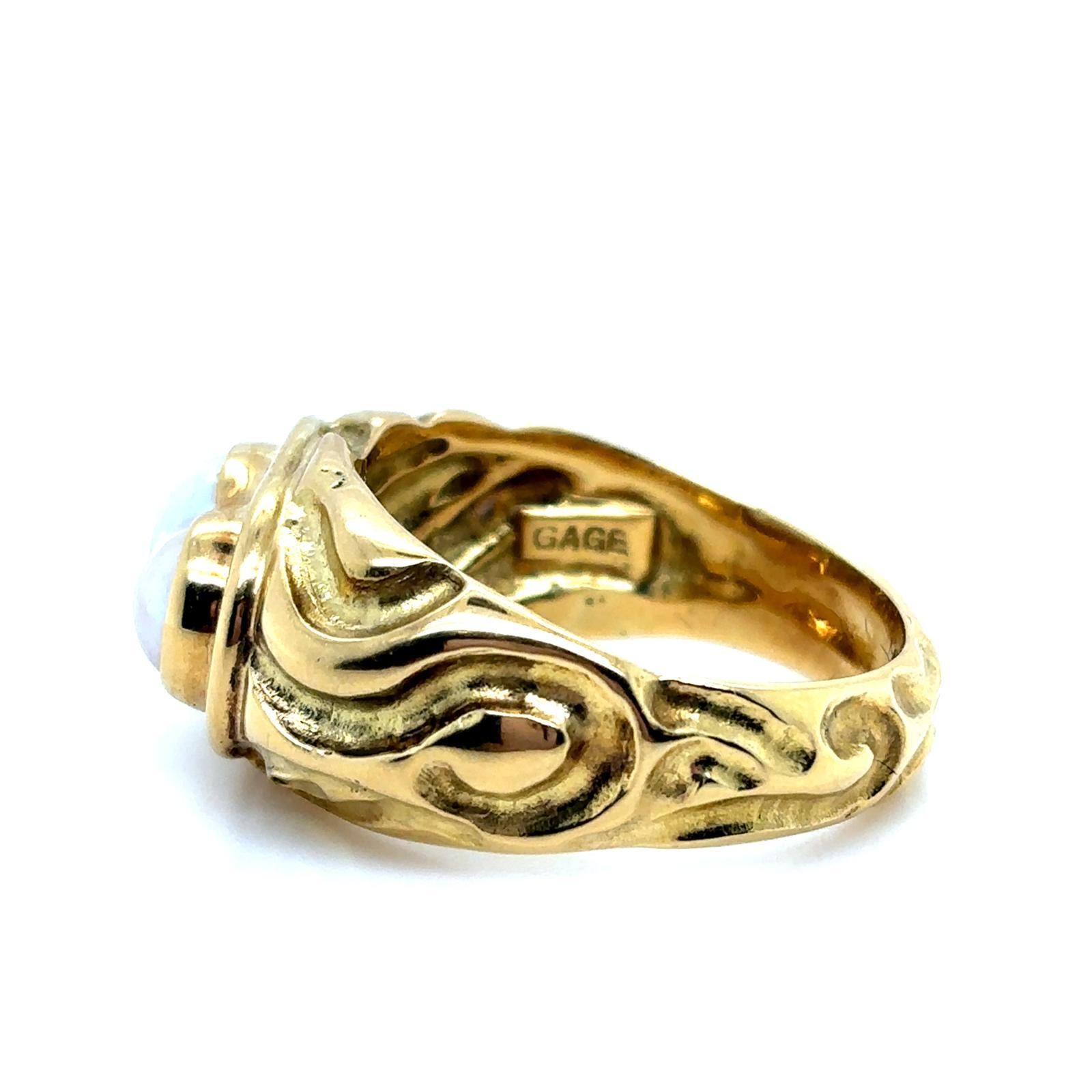 Elizabeth Gage Pearl Molton Gold Ring circa 1990 For Sale 1