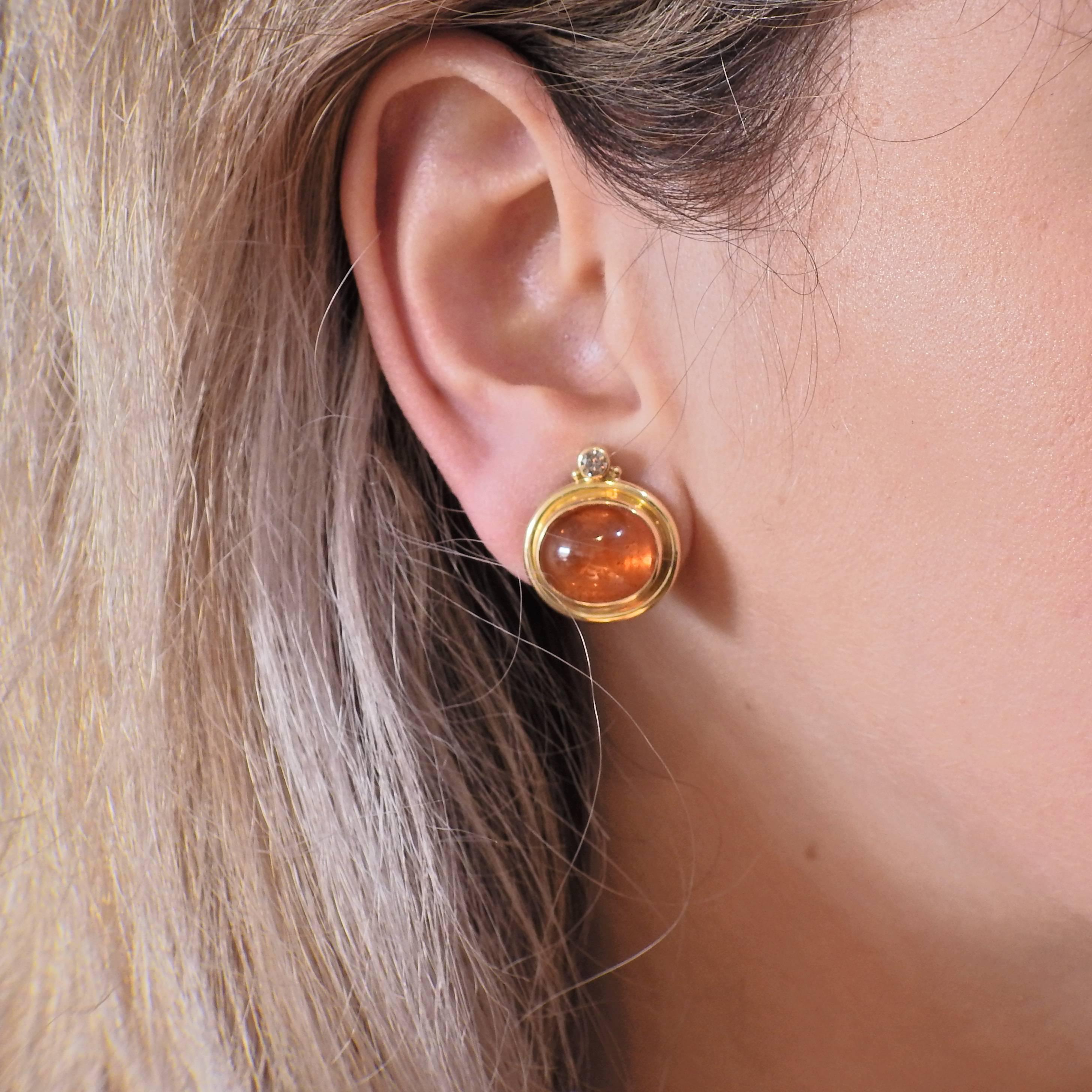 Women's Elizabeth Gage Persian Queen Amber Diamond Gold Earrings
