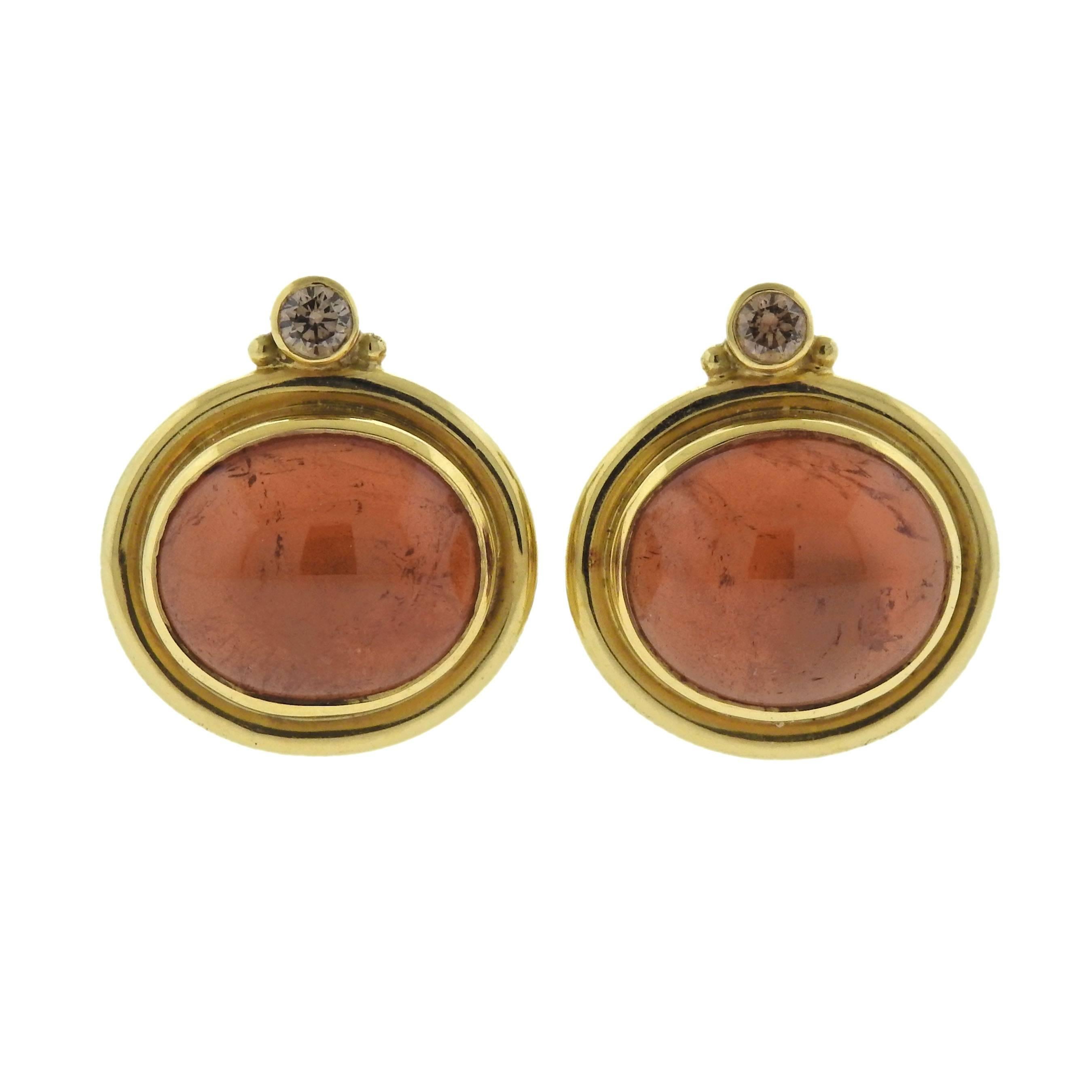 Elizabeth Gage Persian Queen Amber Diamond Gold Earrings