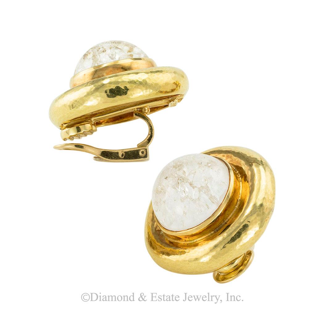 Elizabeth Gage Rock Crystal 18K Yellow Gold Clip on Earrings For Sale 1