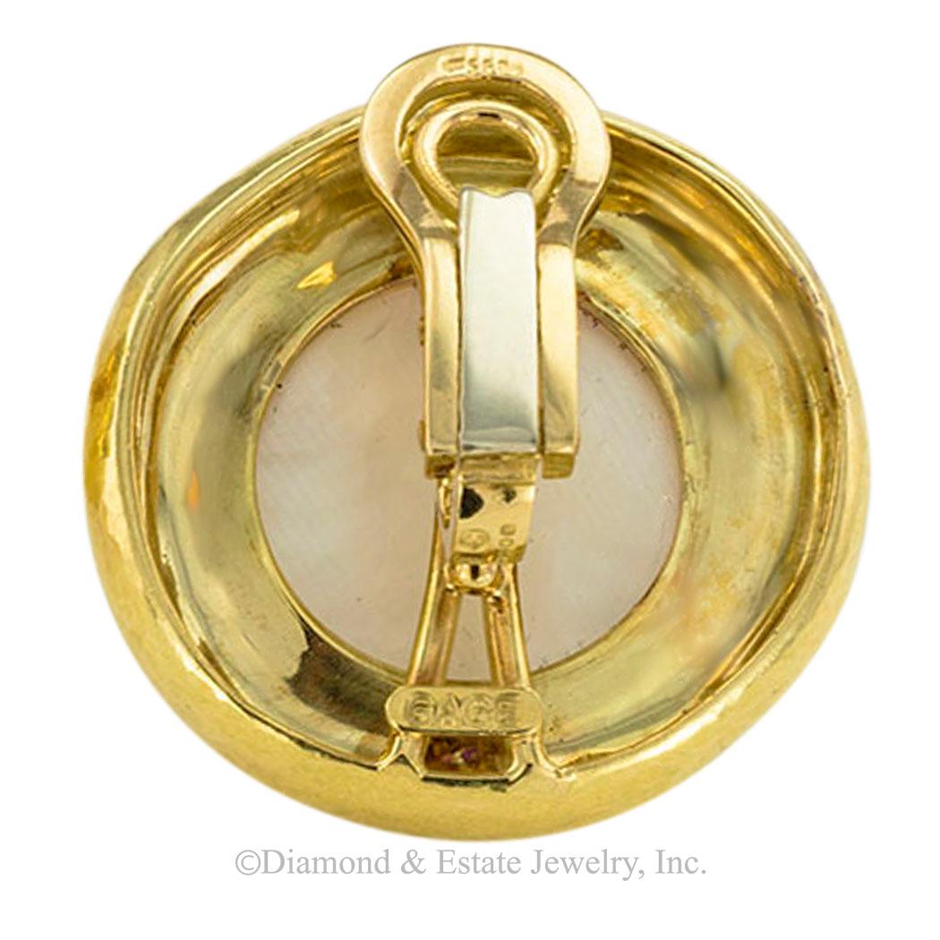 Elizabeth Gage Rock Crystal 18K Yellow Gold Clip on Earrings For Sale 2