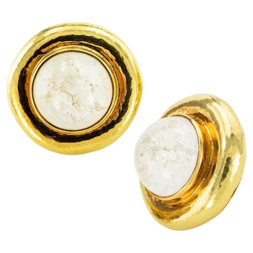 Elizabeth Gage Rock Crystal Yellow Gold Clip on Earrings For Sale