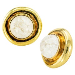 Elizabeth Gage Rock Crystal Yellow Gold Clip on Earrings