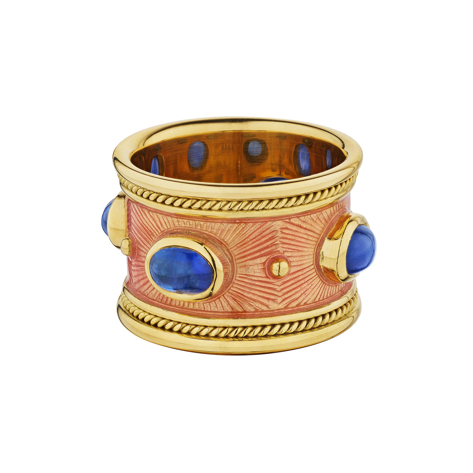 Modern Elizabeth Gage Sapphire Enamel Gold Band Ring For Sale