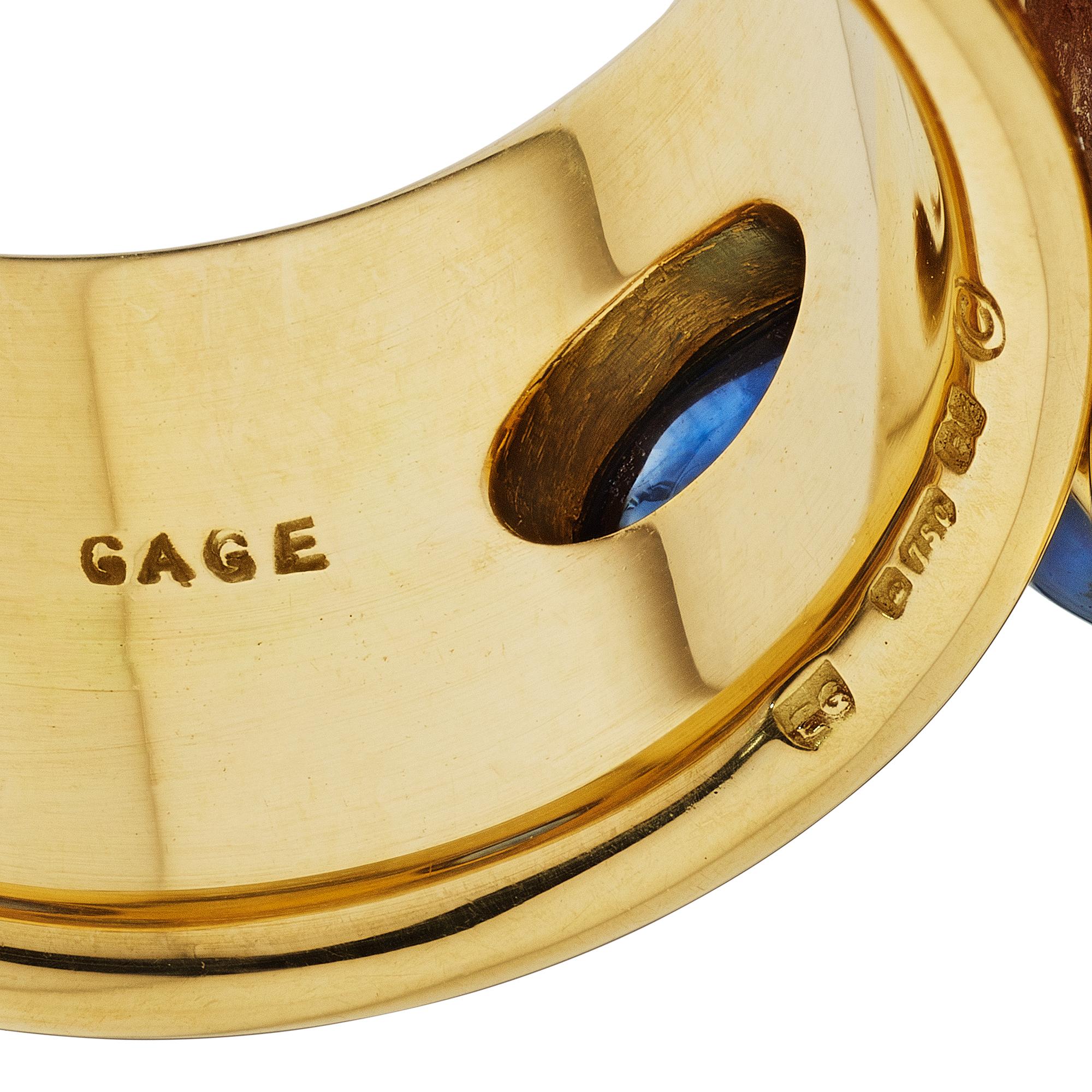 Cabochon Elizabeth Gage Sapphire Enamel Gold Band Ring For Sale