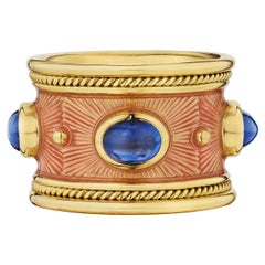 Elizabeth Gage Sapphire Enamel Gold Band Ring