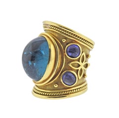 Elizabeth Gage Sapphire Green Tourmaline Cabochon Gold Band Ring