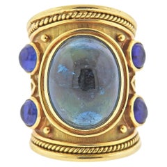 Elizabeth Gage Sapphire Green Tourmaline Cabochon Gold Band Ring