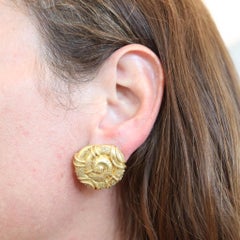 ELIZABETH GAGE Spirals Sculptural Naive Clips-On Earrings Solid 18Kt Yellow Gold