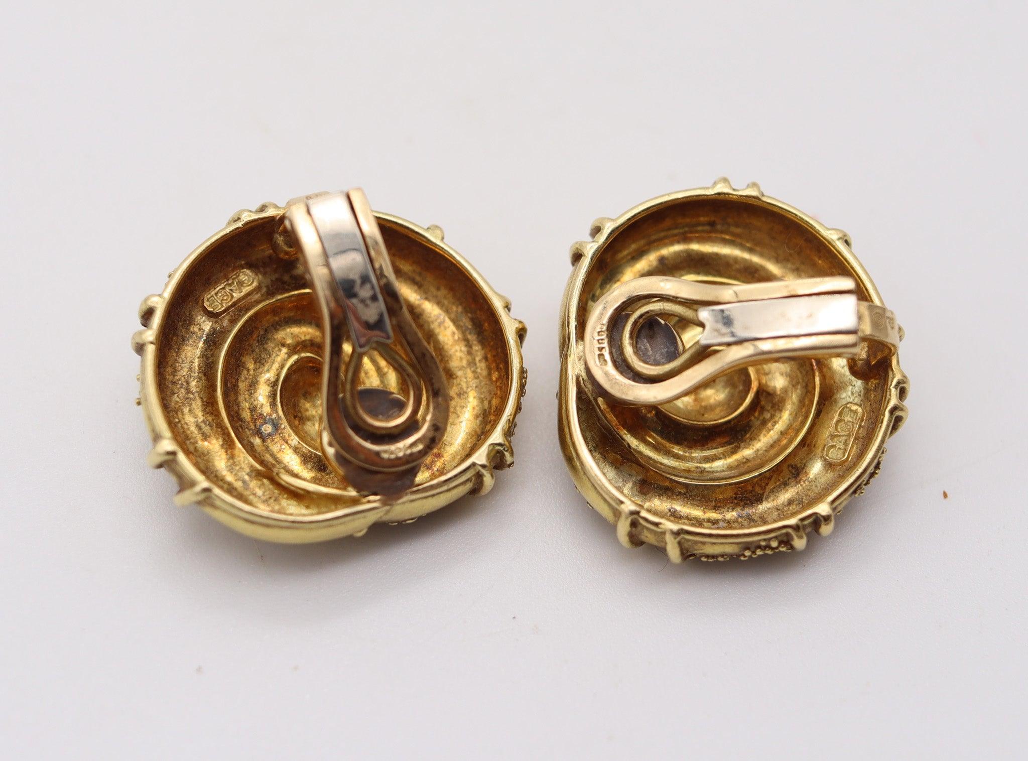 ELIZABETH GAGE Boucles d'oreilles Spirals Sculptural Naive Clips-On Or jaune 18Kt massif Pour femmes en vente