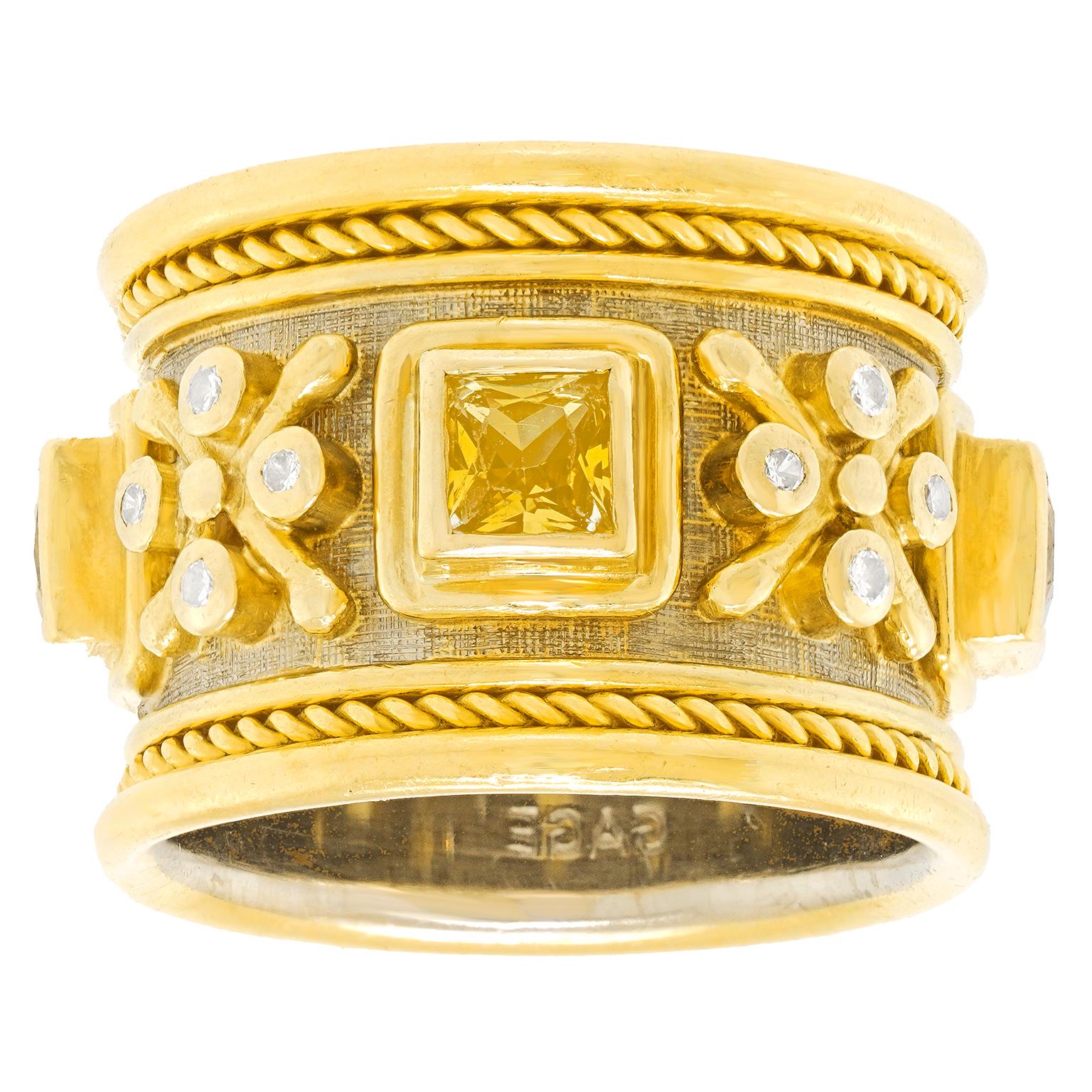 Square Cut Elizabeth Gage Templar Ring For Sale